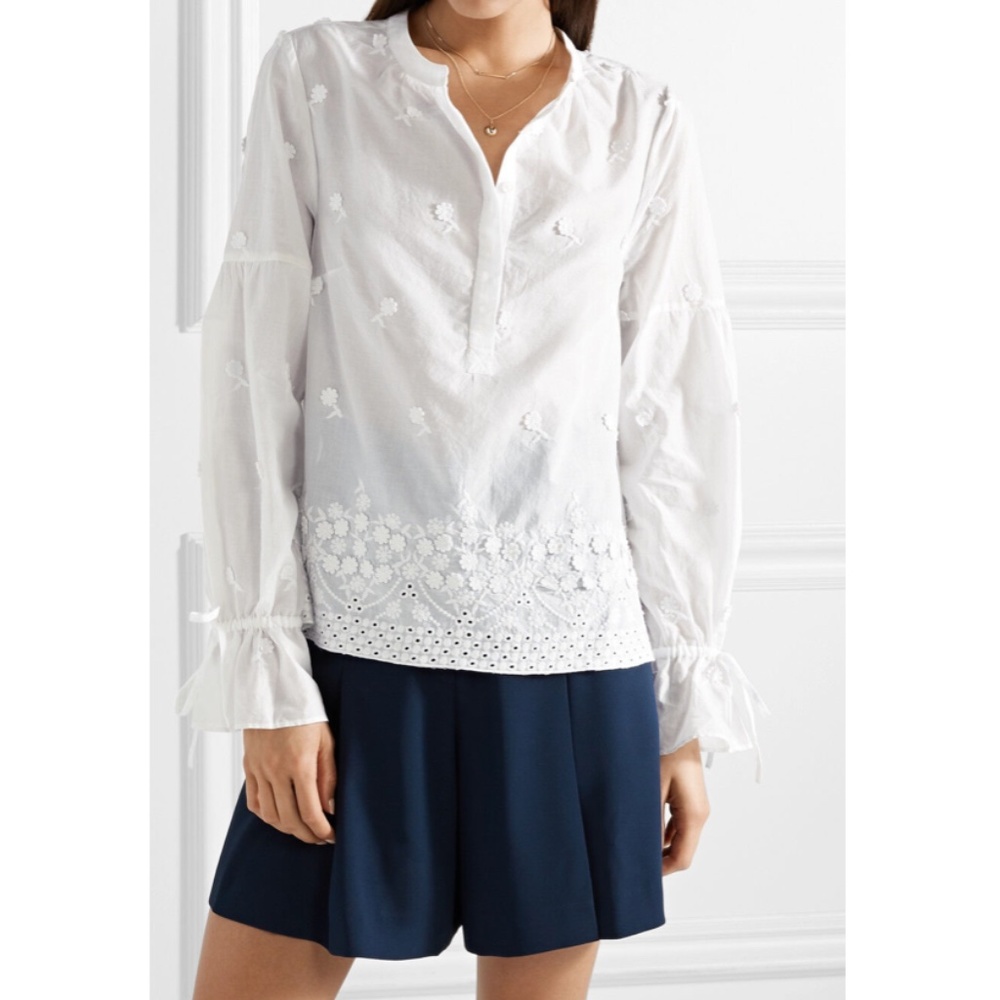 J.Crew Falling Blossoms Crochet-trimmed Broderie Anglaise Cotton-poplin Blouse